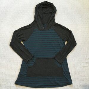 VOLL Stripe Hoodie Long Sleeve Pockets Charcoal Teal Women Casual Top